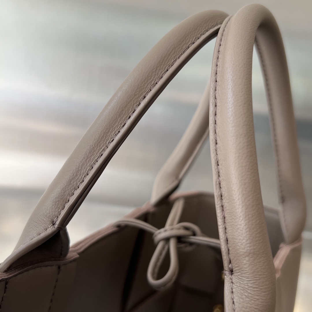 Mini Arco Intreccio Leather Tote Bag Etoupe